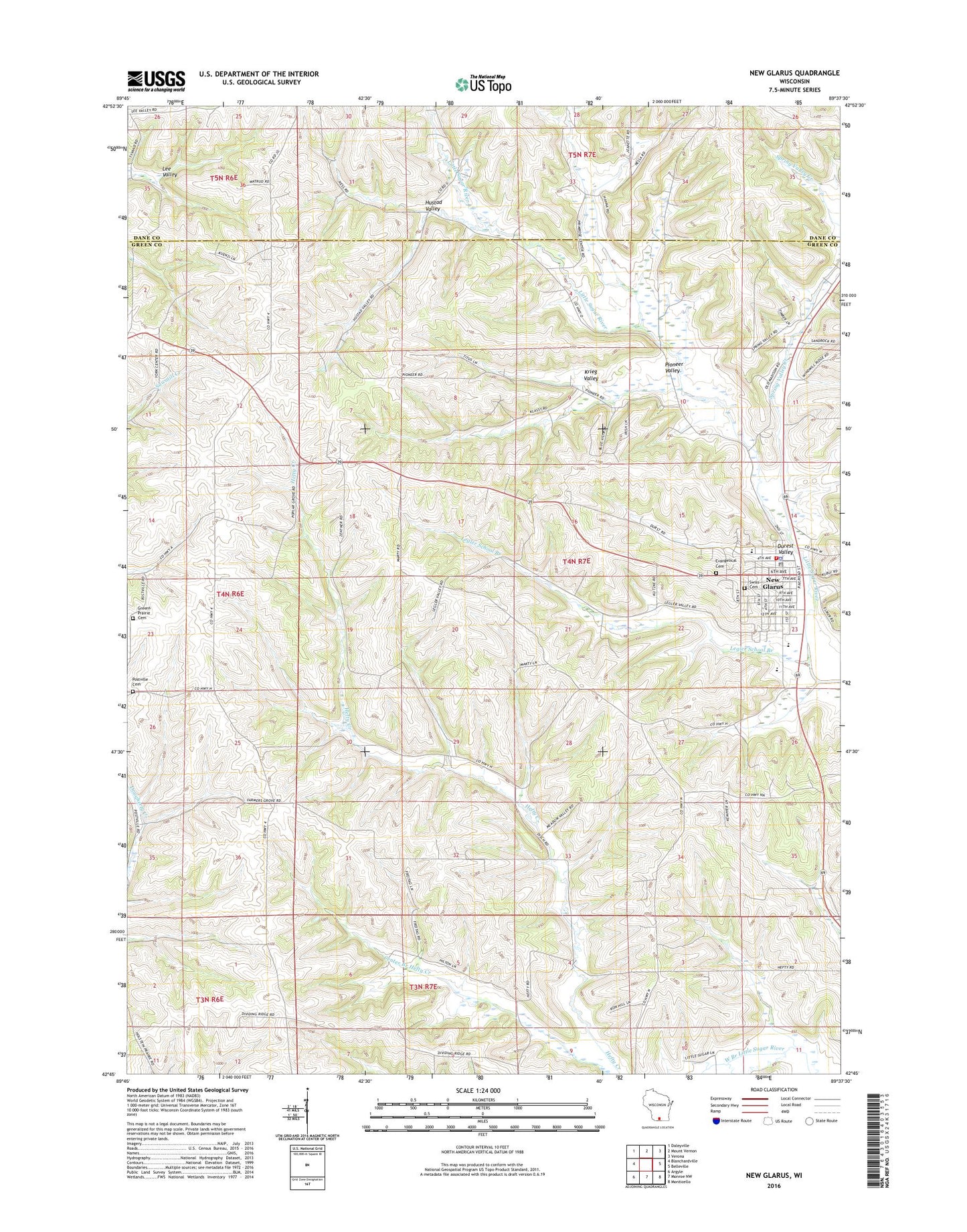 New Glarus Wisconsin US Topo Map Image