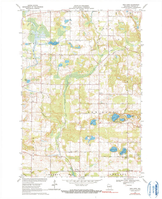 Classic USGS New Hope Wisconsin 7.5'x7.5' Topo Map Image