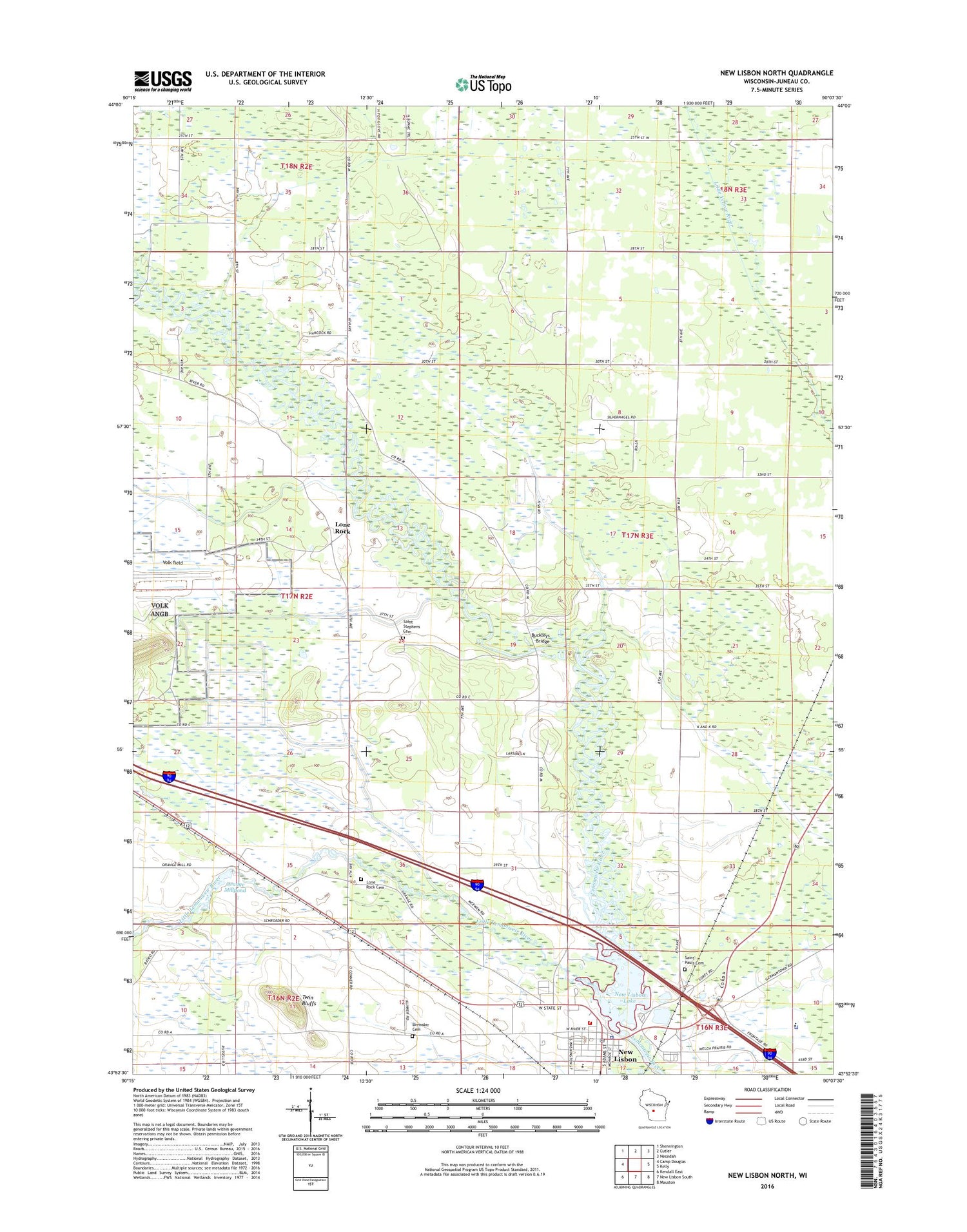 New Lisbon North Wisconsin US Topo Map Image