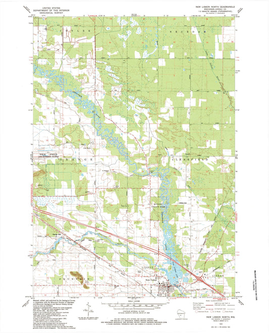 Classic USGS New Lisbon North Wisconsin 7.5'x7.5' Topo Map Image