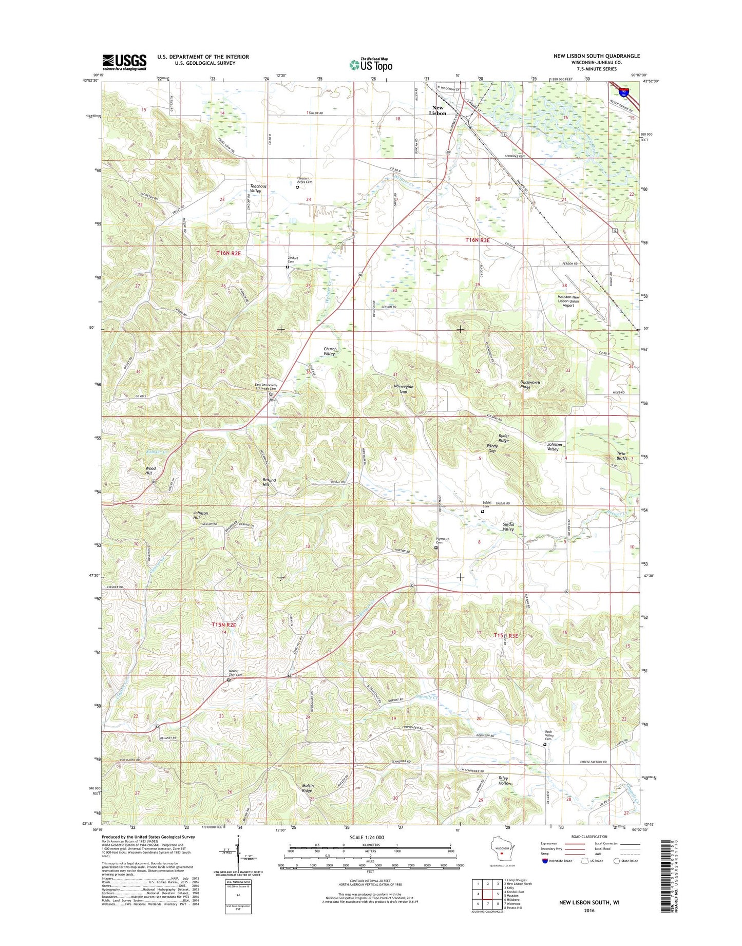 New Lisbon South Wisconsin US Topo Map Image