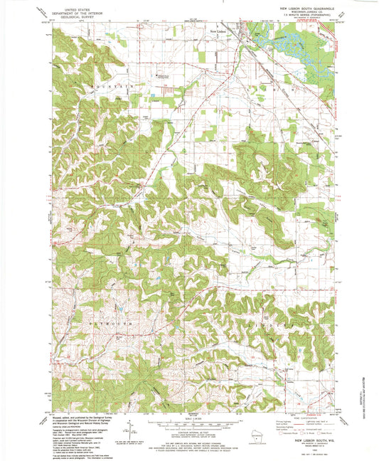 Classic USGS New Lisbon South Wisconsin 7.5'x7.5' Topo Map Image