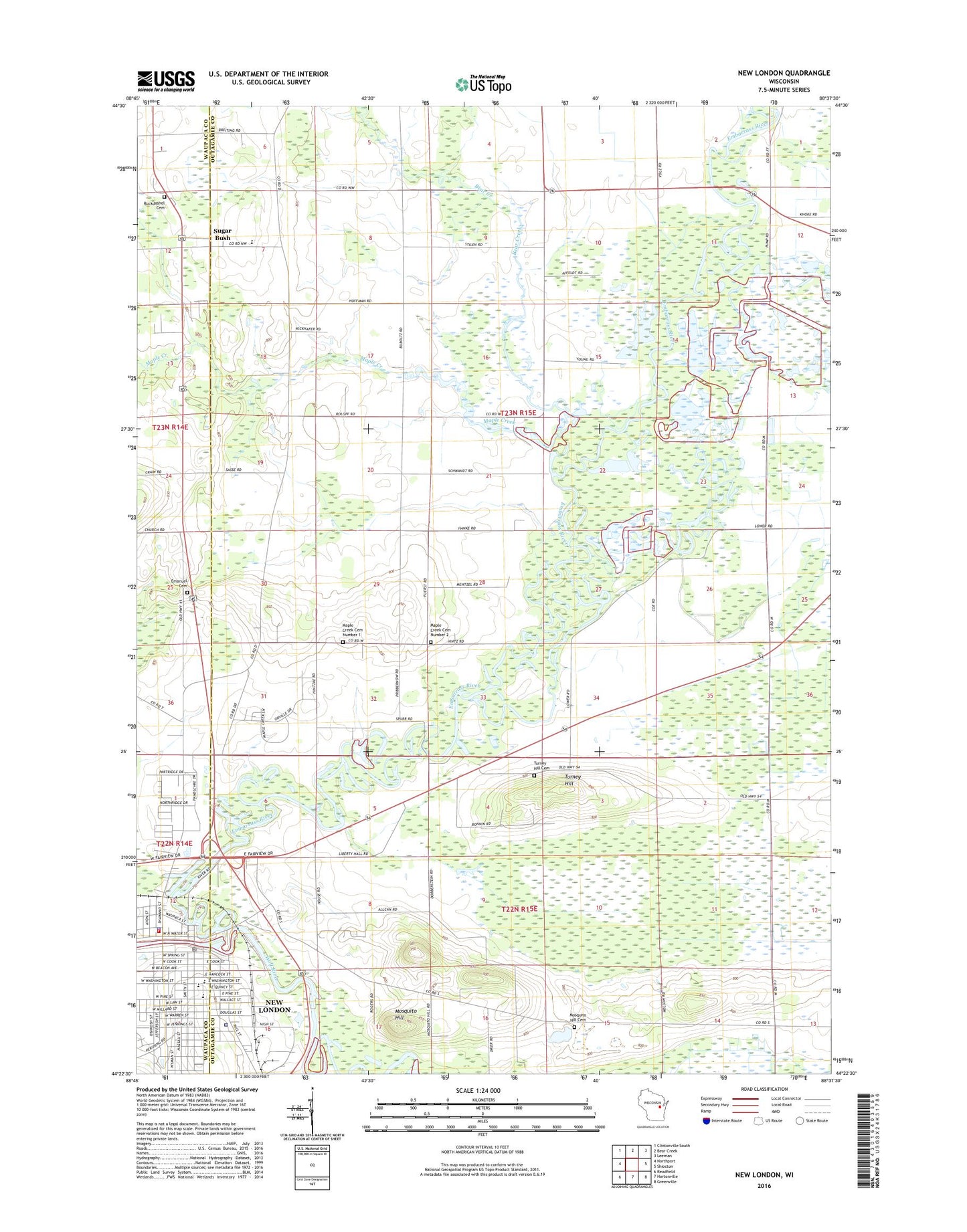 New London Wisconsin US Topo Map Image
