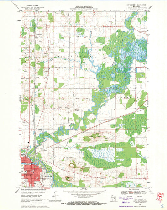 Classic USGS New London Wisconsin 7.5'x7.5' Topo Map Image