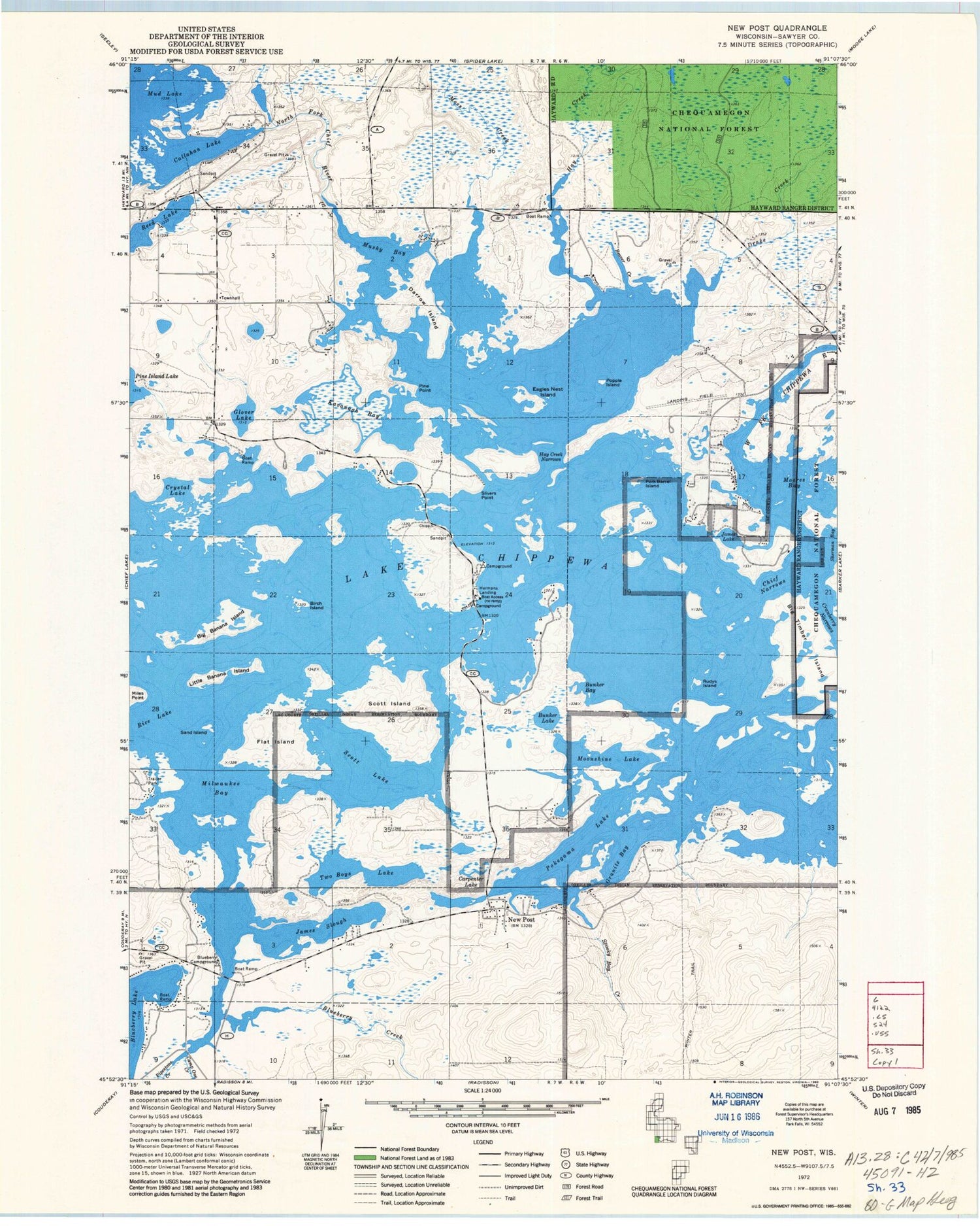 Classic USGS New Post Wisconsin 7.5'x7.5' Topo Map Image