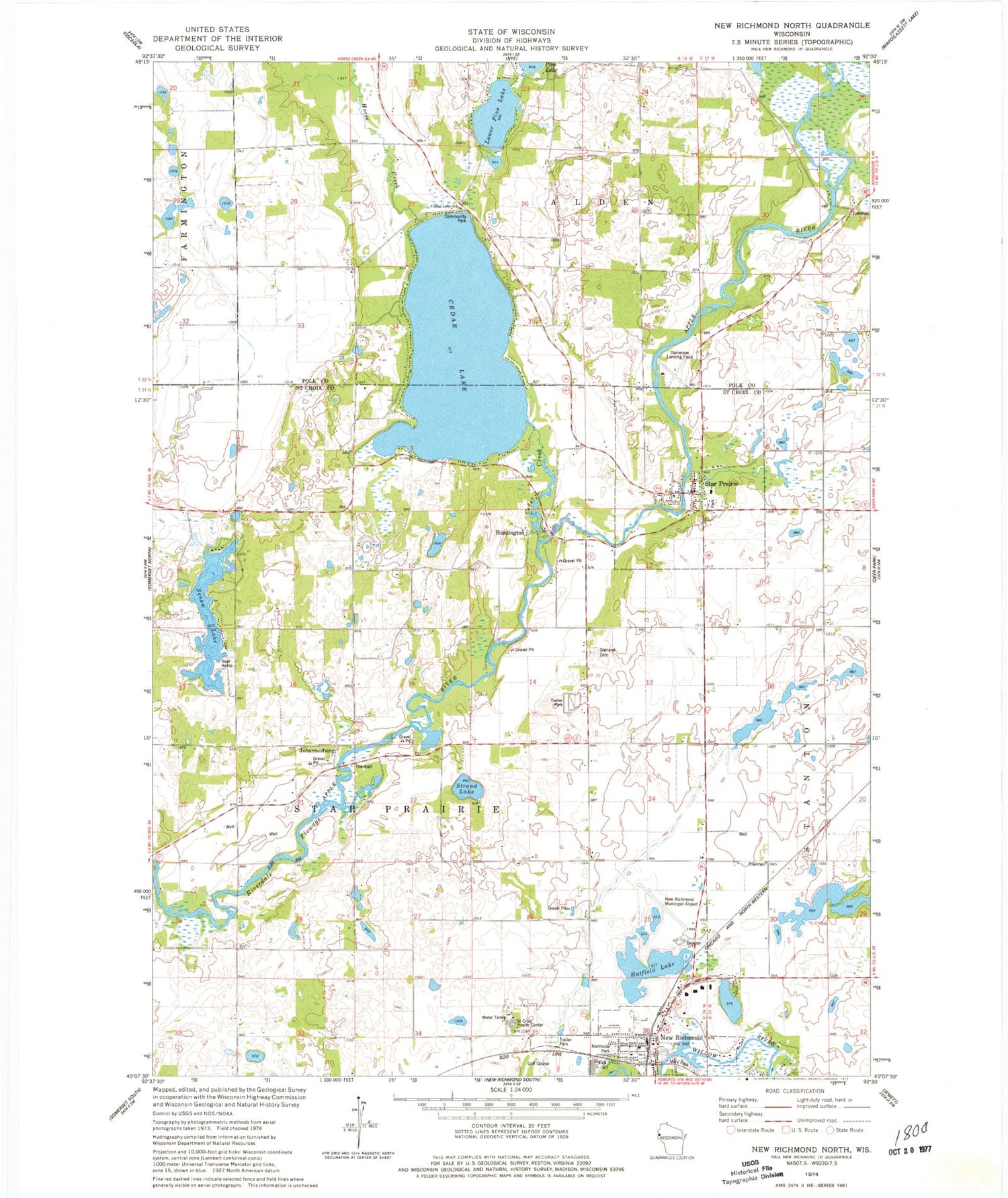 Classic USGS New Richmond North Wisconsin 7.5'x7.5' Topo Map Image