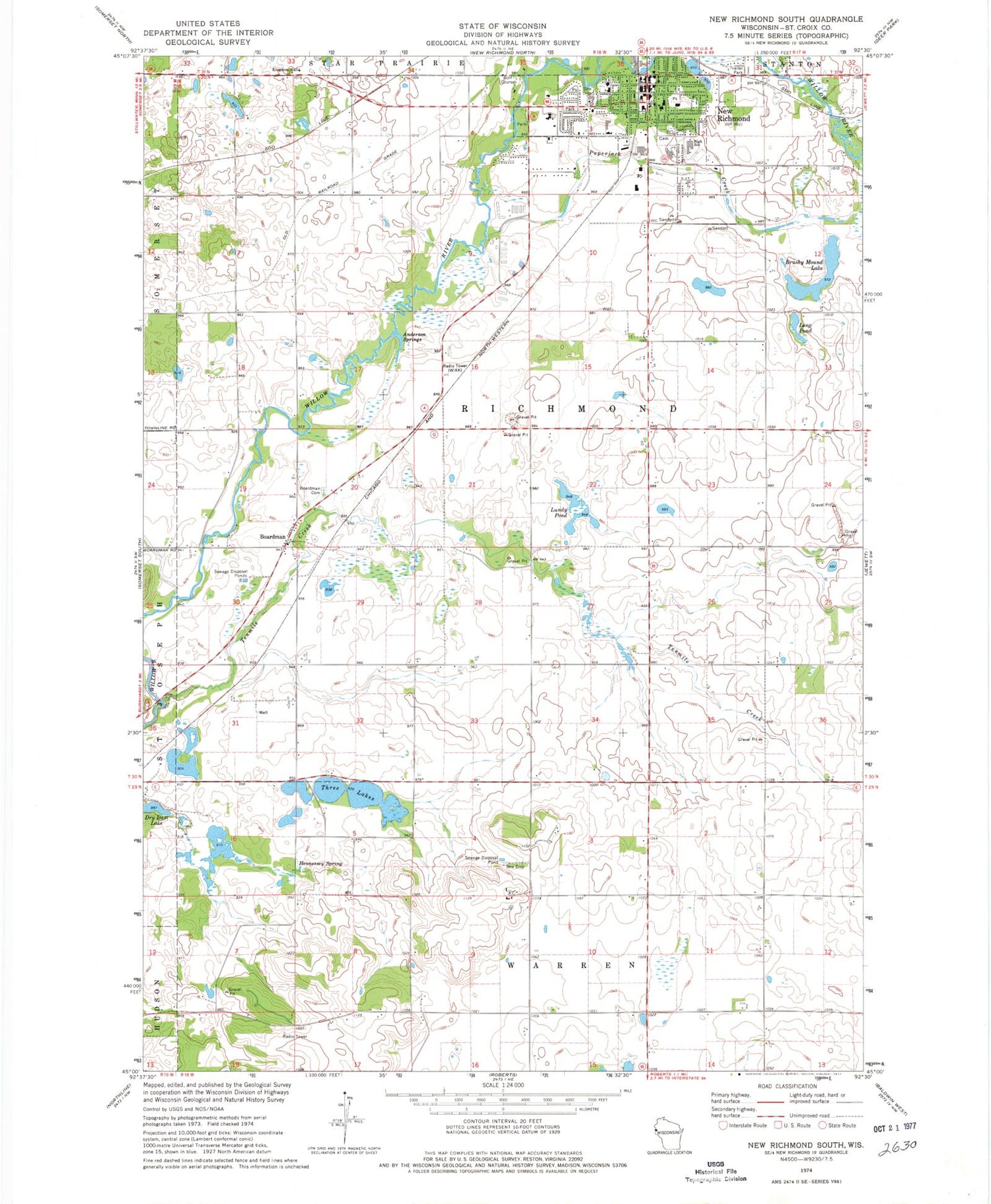 Classic USGS New Richmond South Wisconsin 7.5'x7.5' Topo Map Image
