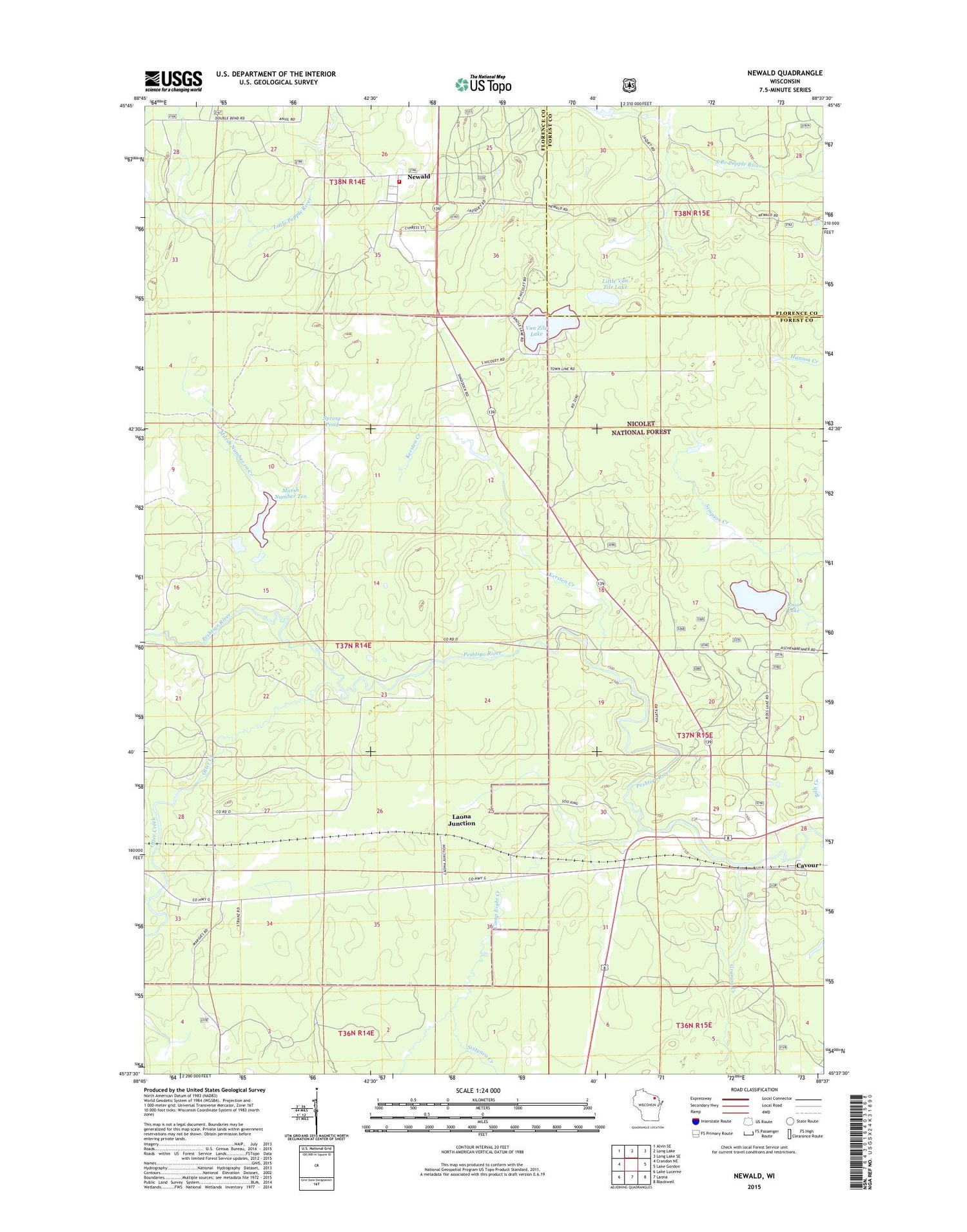 Newald Wisconsin US Topo Map Image