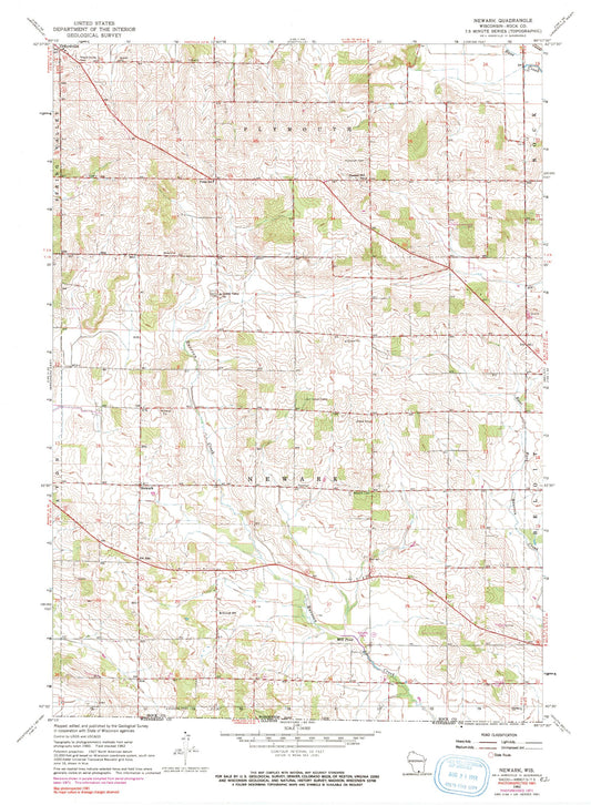 Classic USGS Newark Wisconsin 7.5'x7.5' Topo Map Image