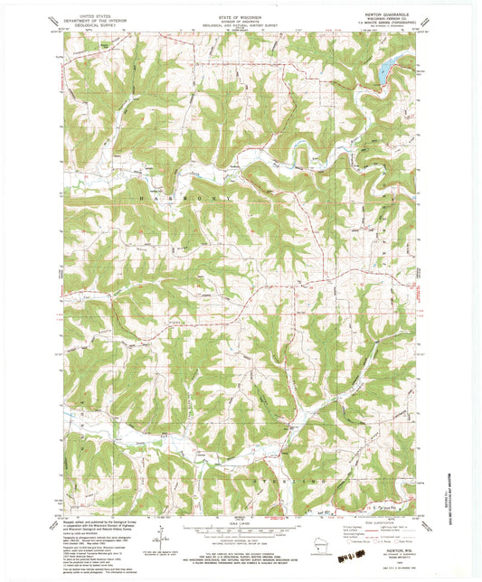 Classic USGS Newton Wisconsin 7.5'x7.5' Topo Map Image