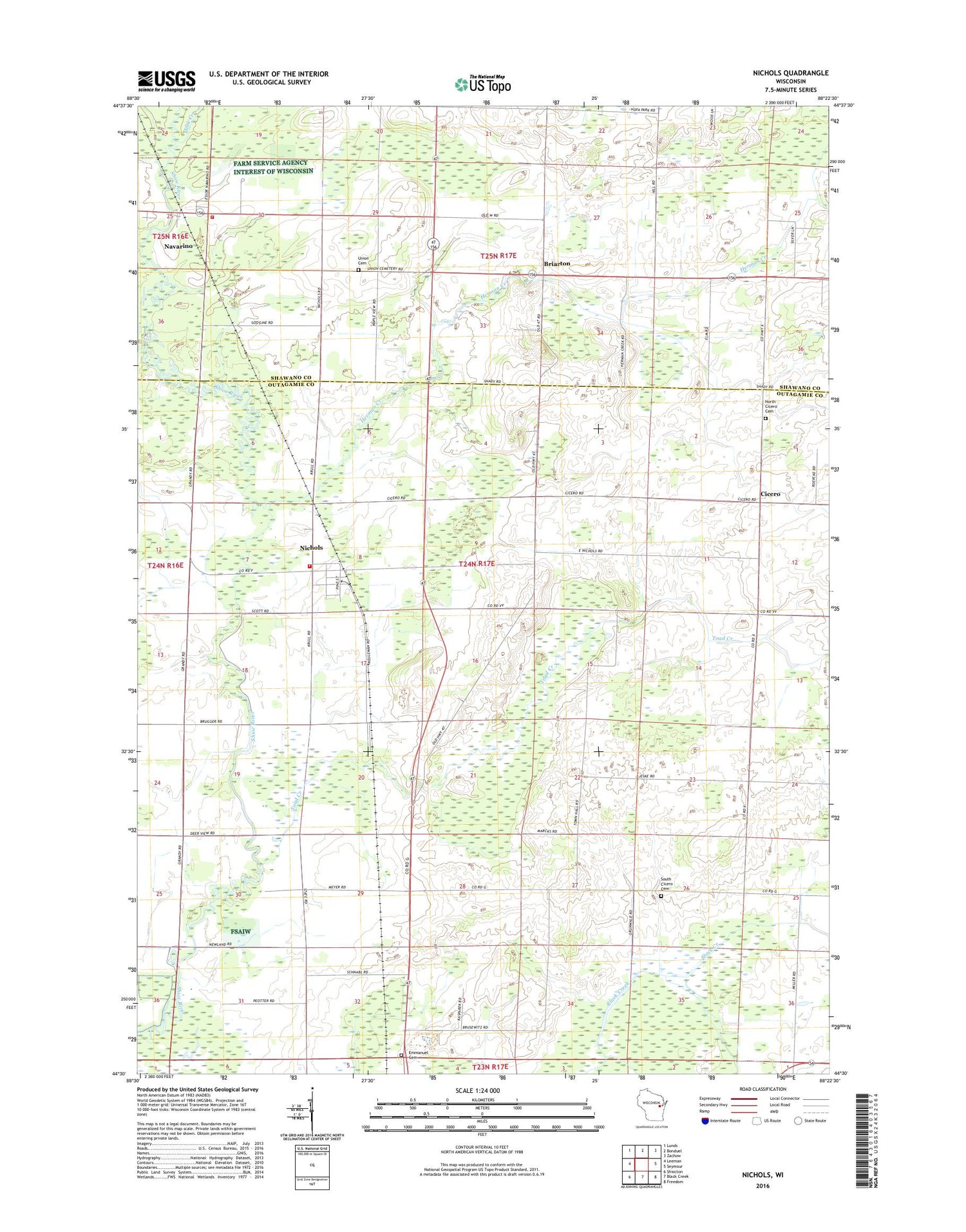 Nichols Wisconsin US Topo Map Image