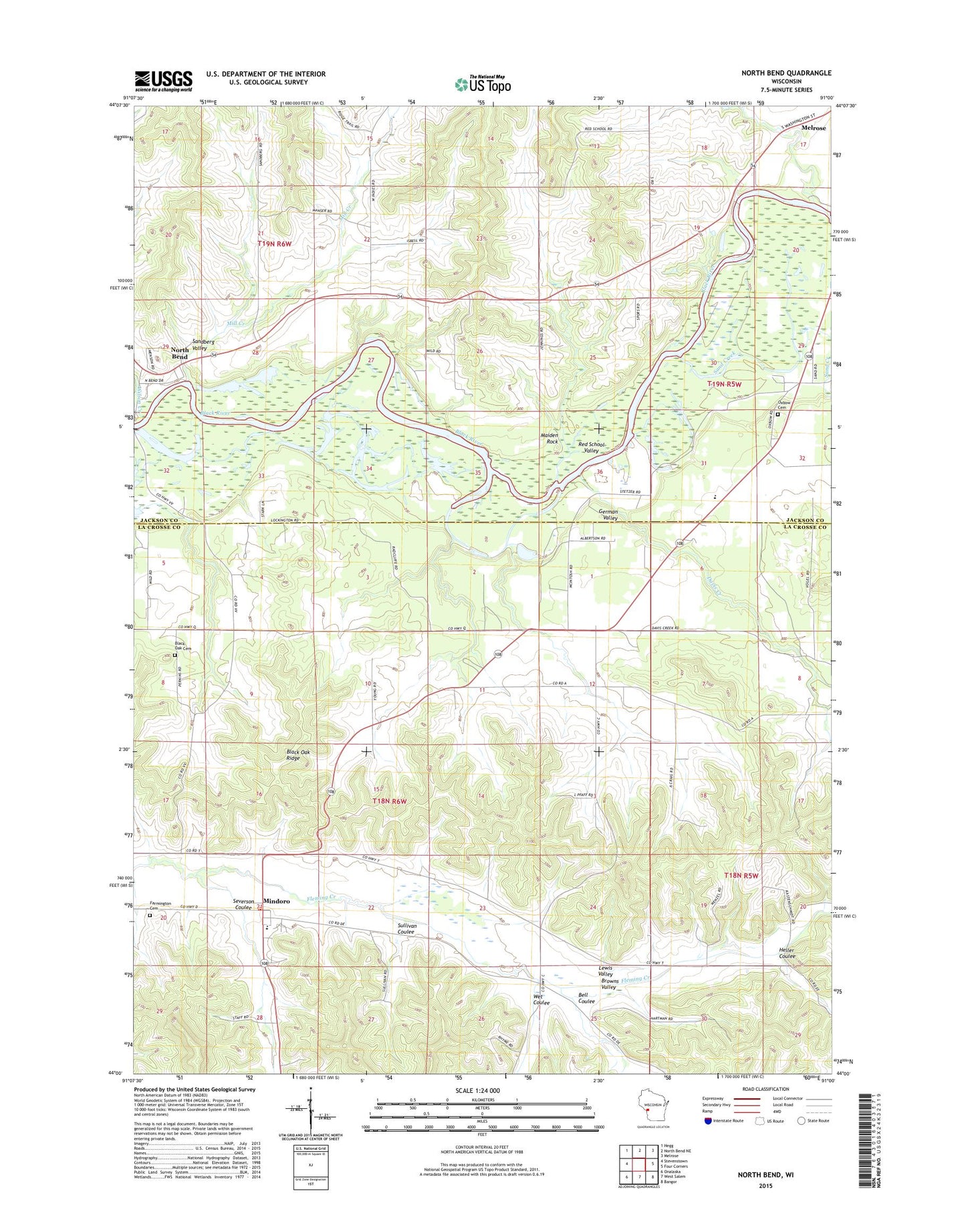 North Bend Wisconsin US Topo Map Image