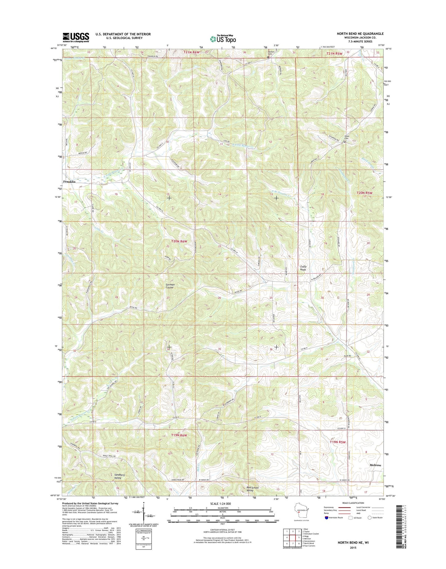 North Bend NE Wisconsin US Topo Map Image