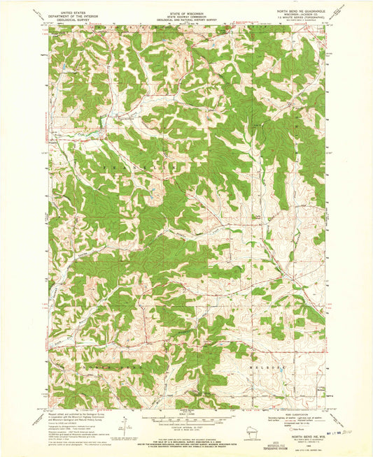 Classic USGS North Bend NE Wisconsin 7.5'x7.5' Topo Map Image