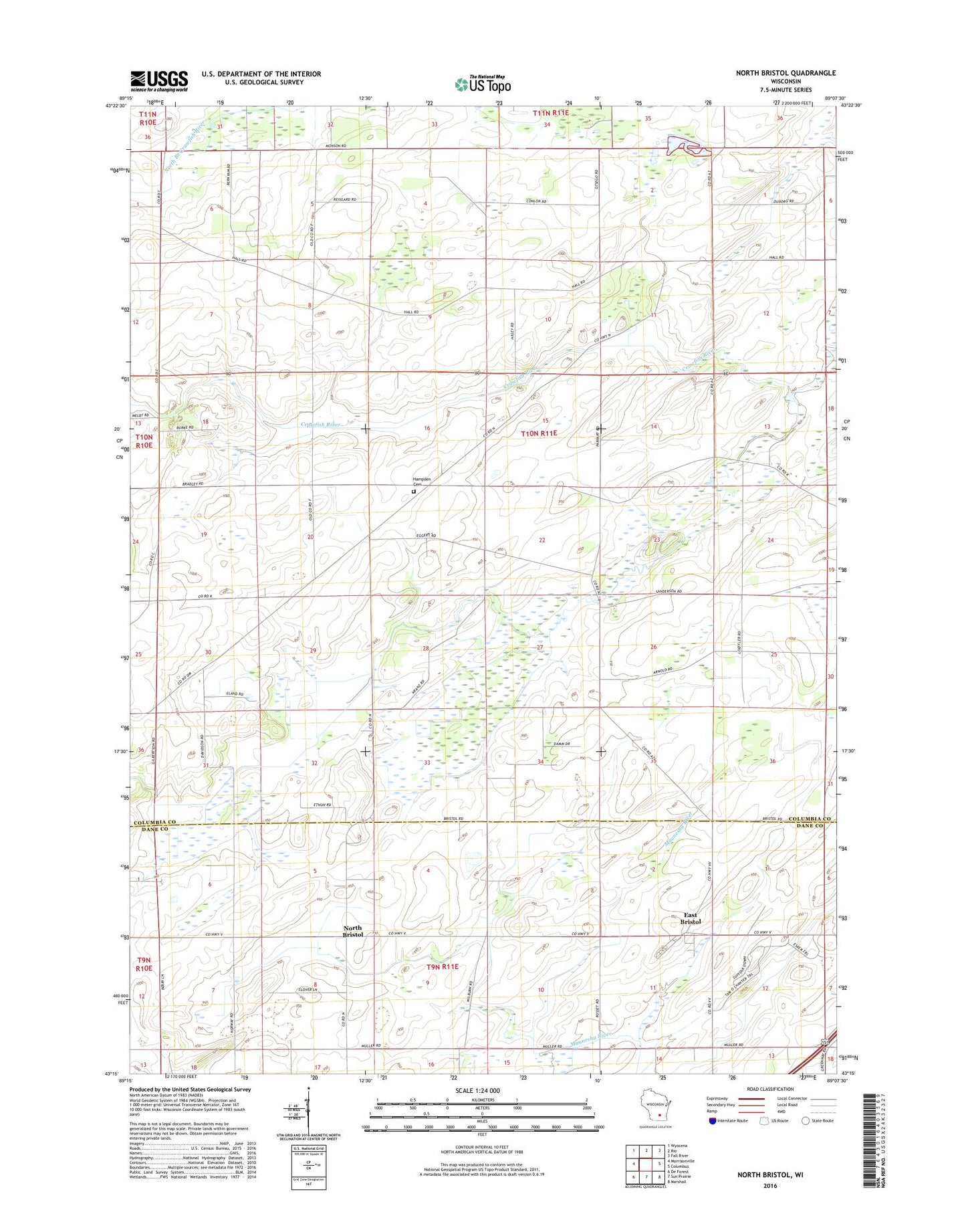 North Bristol Wisconsin US Topo Map Image