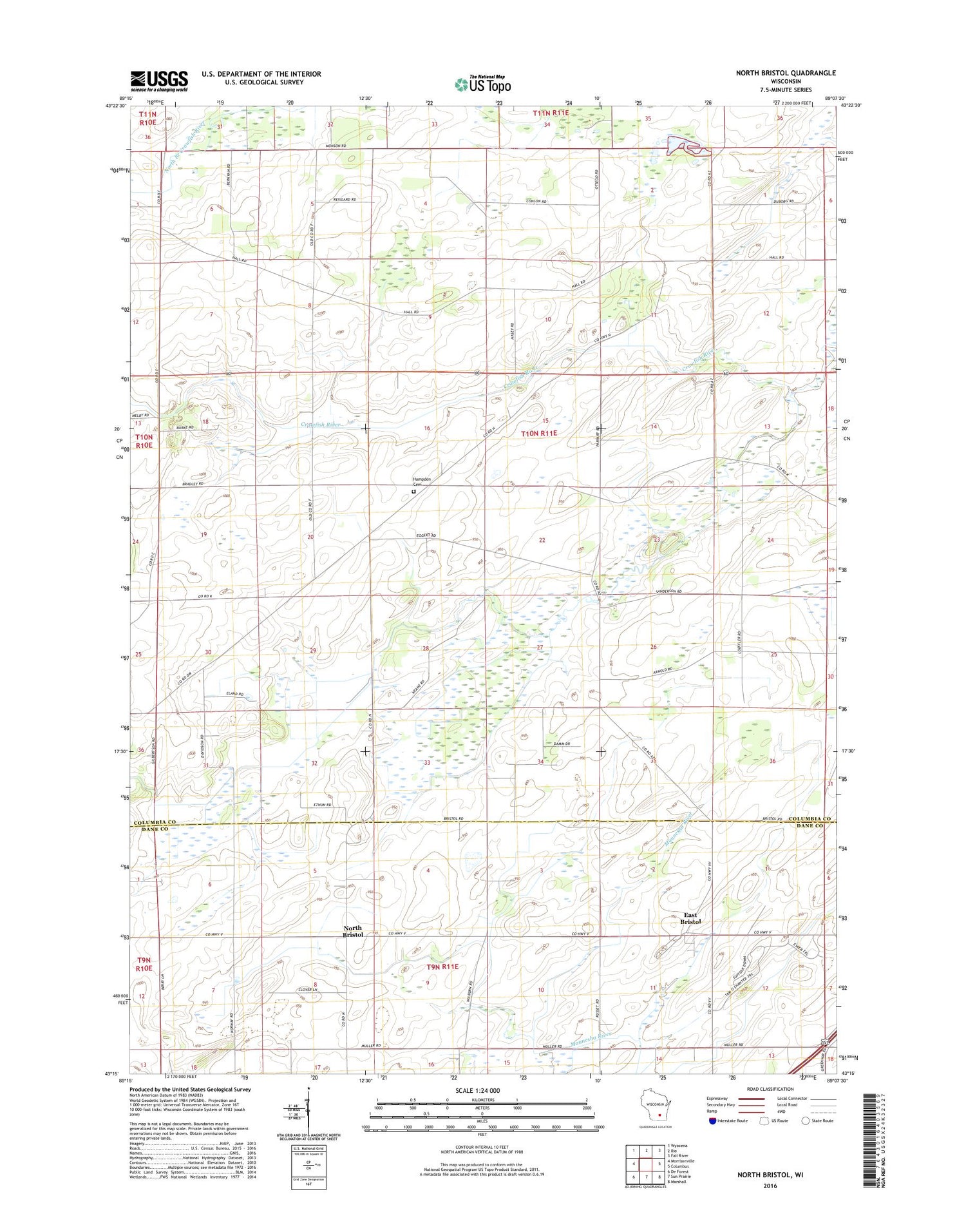 North Bristol Wisconsin US Topo Map Image
