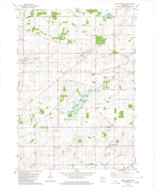Classic USGS North Bristol Wisconsin 7.5'x7.5' Topo Map Image