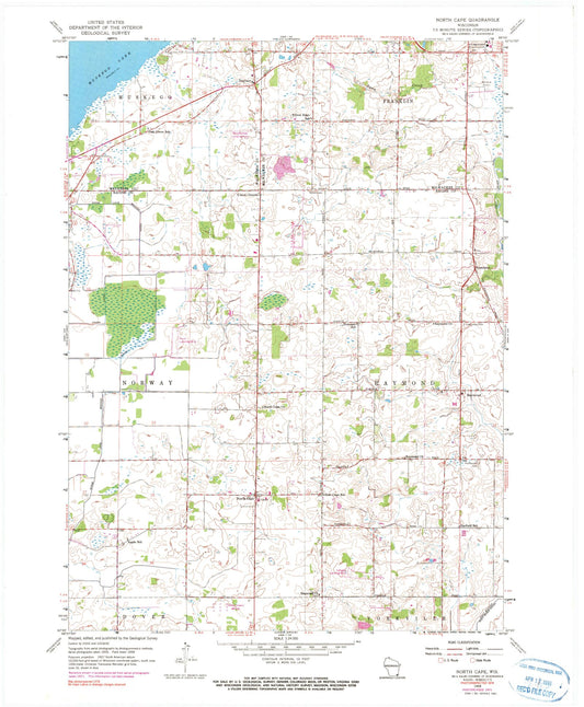 Classic USGS North Cape Wisconsin 7.5'x7.5' Topo Map Image