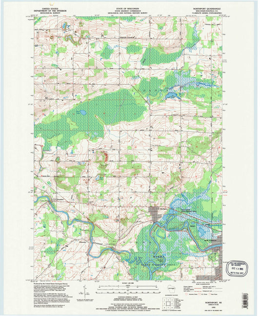 Classic USGS Northport Wisconsin 7.5'x7.5' Topo Map Image