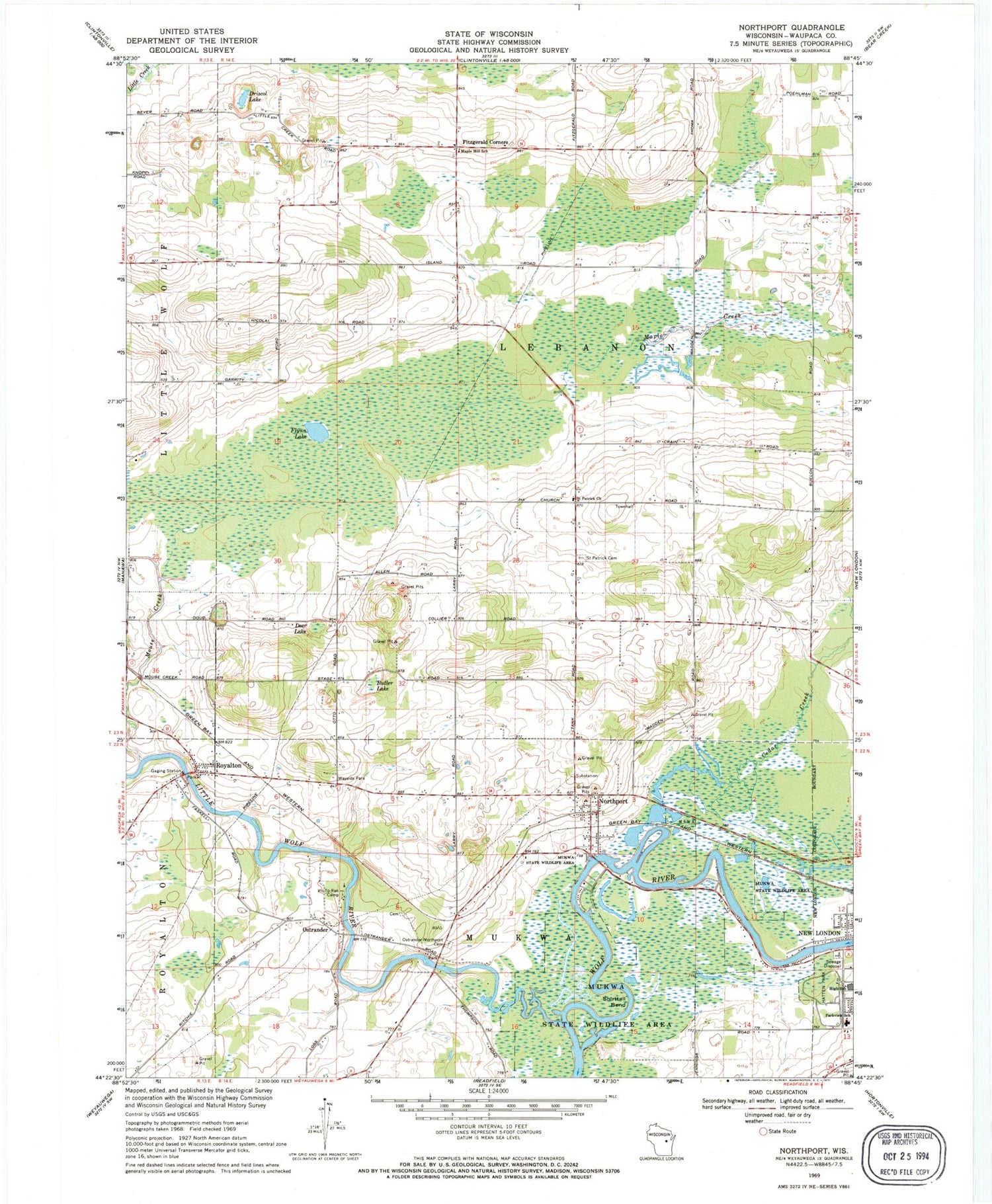 Classic USGS Northport Wisconsin 7.5'x7.5' Topo Map Image