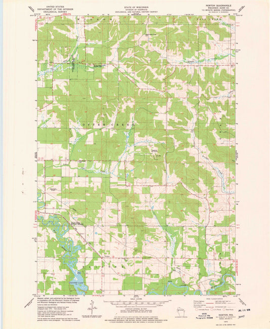 Classic USGS Norton Wisconsin 7.5'x7.5' Topo Map Image