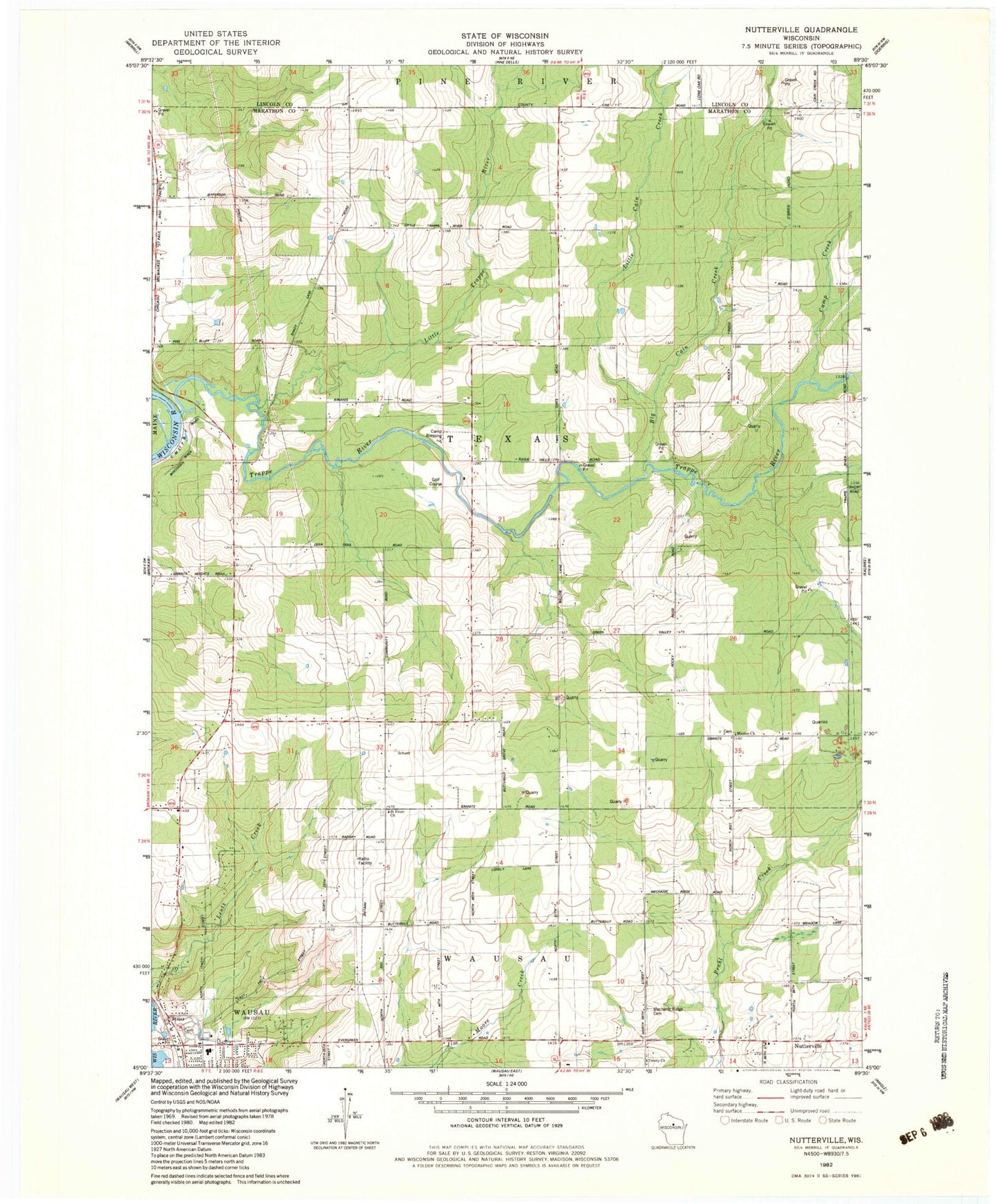 Classic USGS Nutterville Wisconsin 7.5'x7.5' Topo Map Image