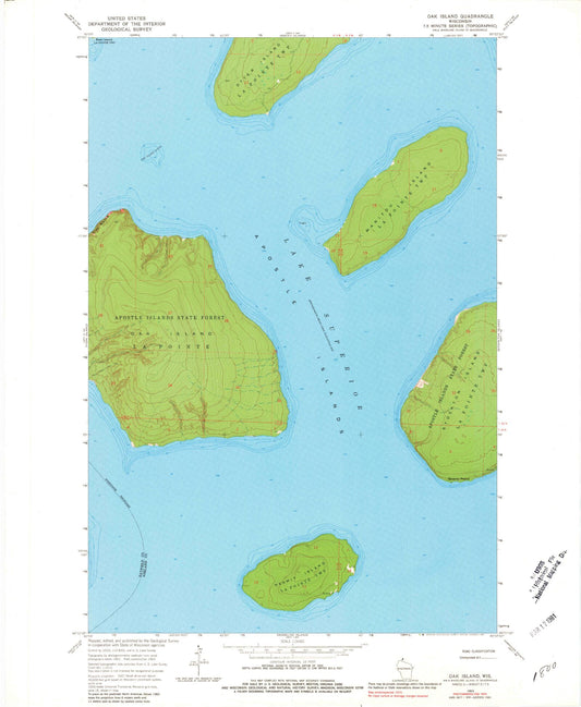 Classic USGS Oak Island Wisconsin 7.5'x7.5' Topo Map Image