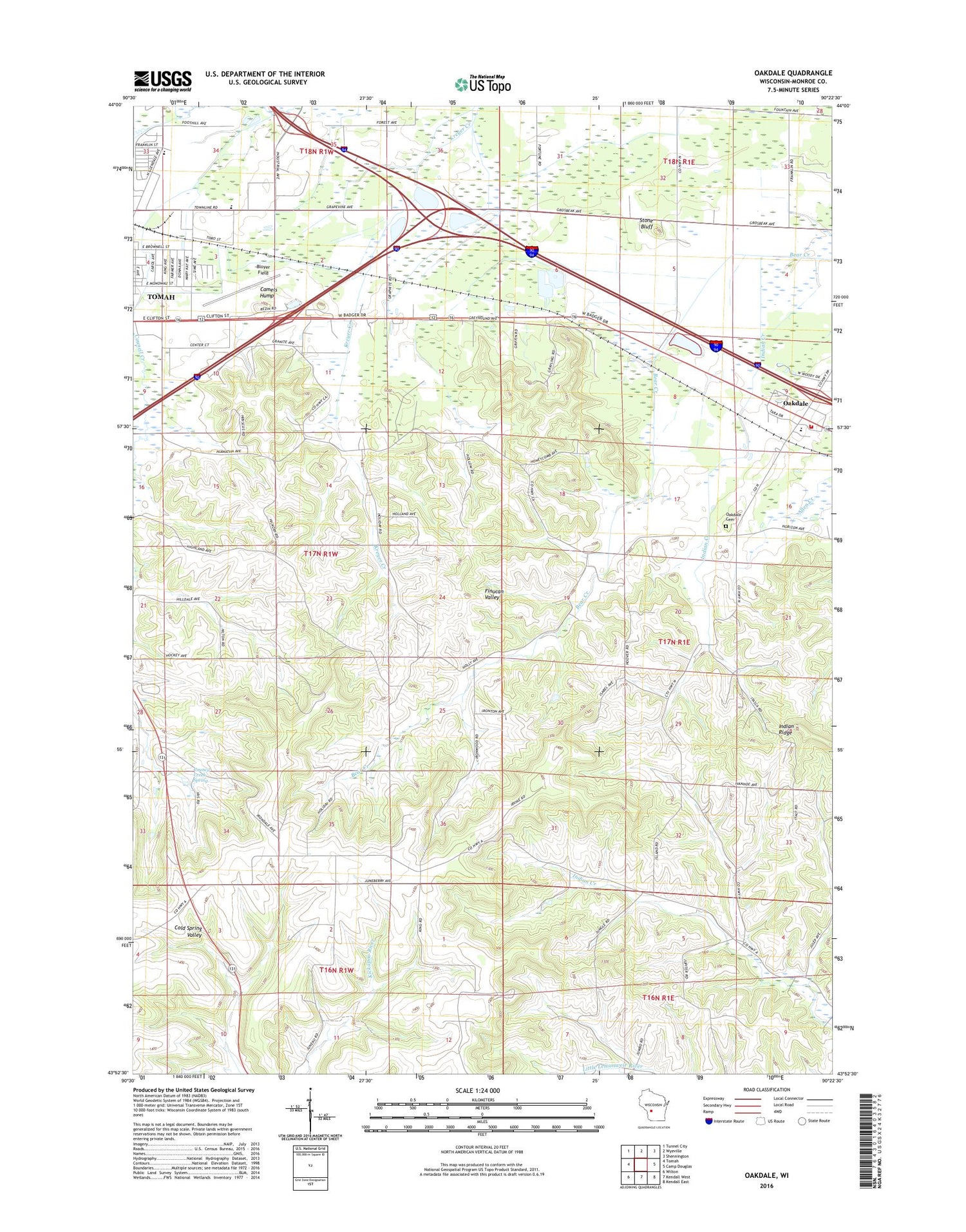 Oakdale Wisconsin US Topo Map Image