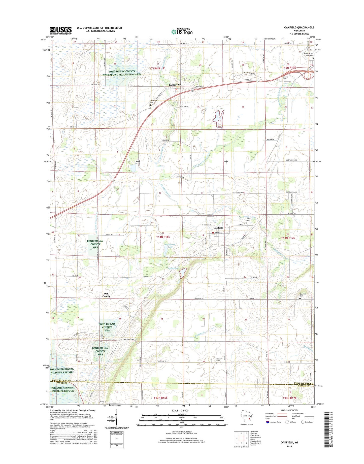 Oakfield Wisconsin US Topo Map Image