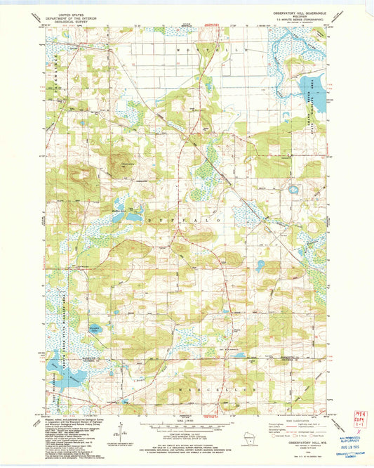 Classic USGS Observatory Hill Wisconsin 7.5'x7.5' Topo Map Image