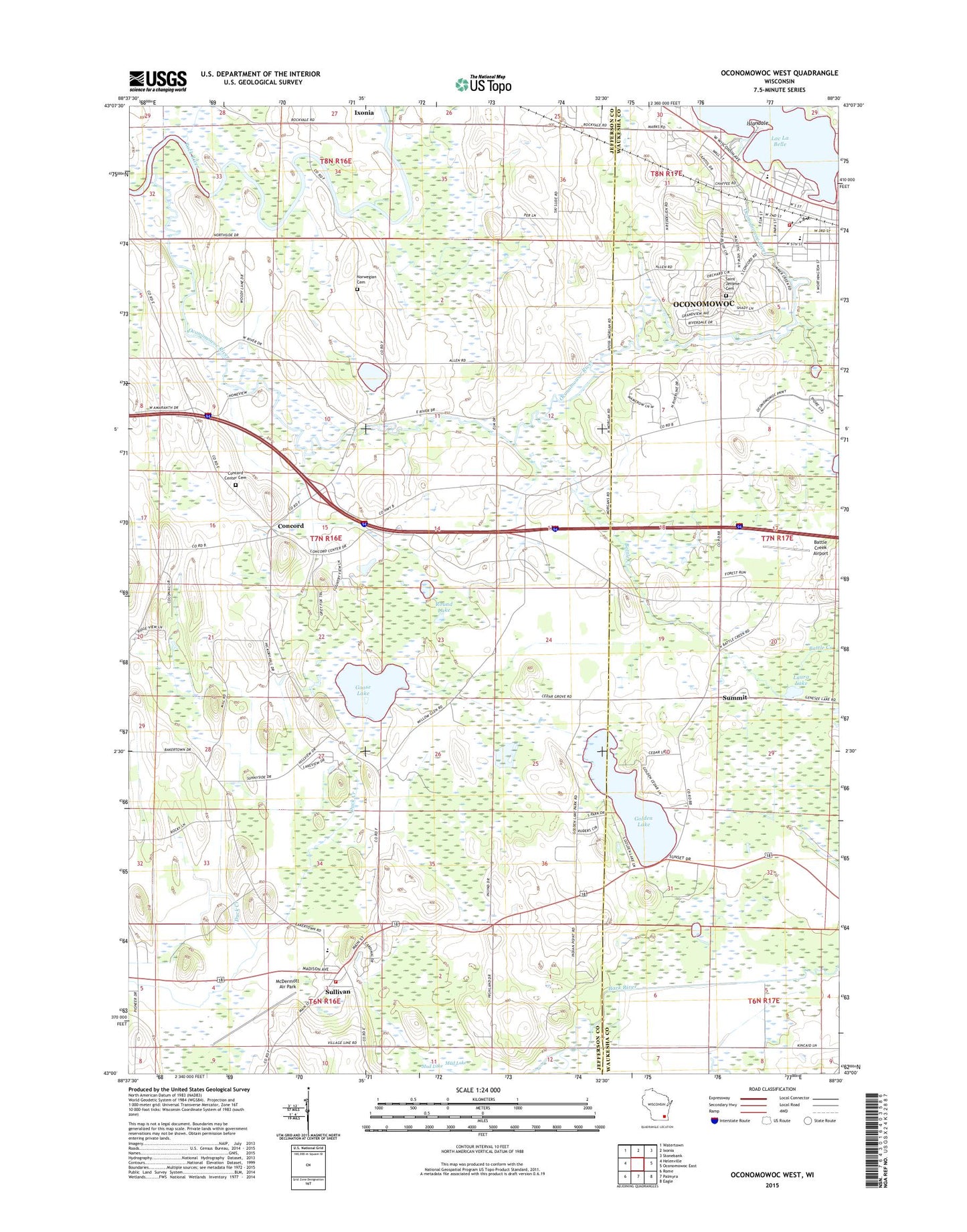 Oconomowoc West Wisconsin US Topo Map Image