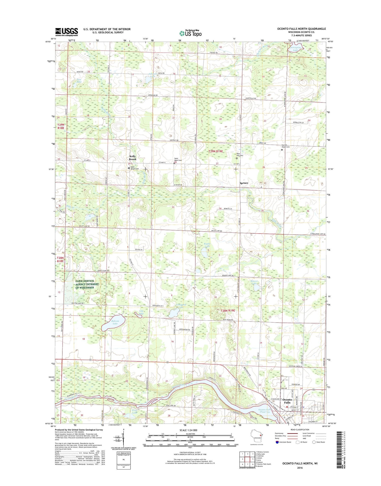Oconto Falls North Wisconsin US Topo Map Image