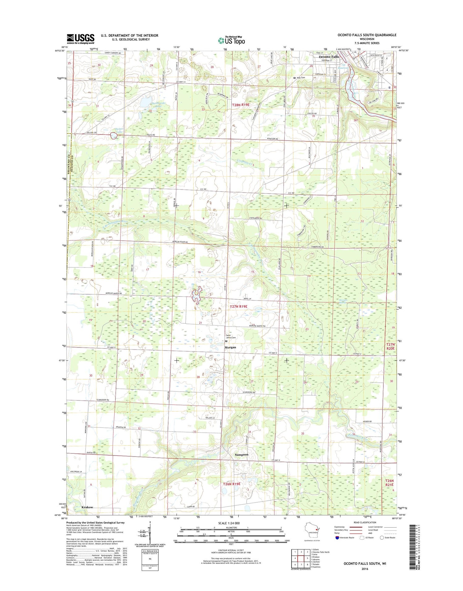Oconto Falls South Wisconsin US Topo Map Image