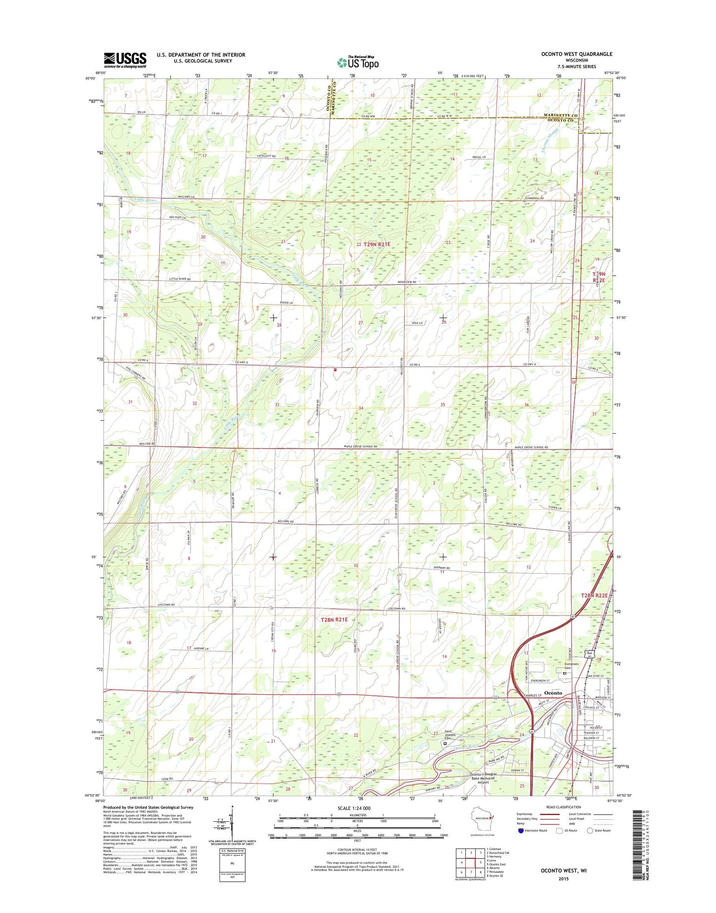 Oconto West Wisconsin US Topo Map Image