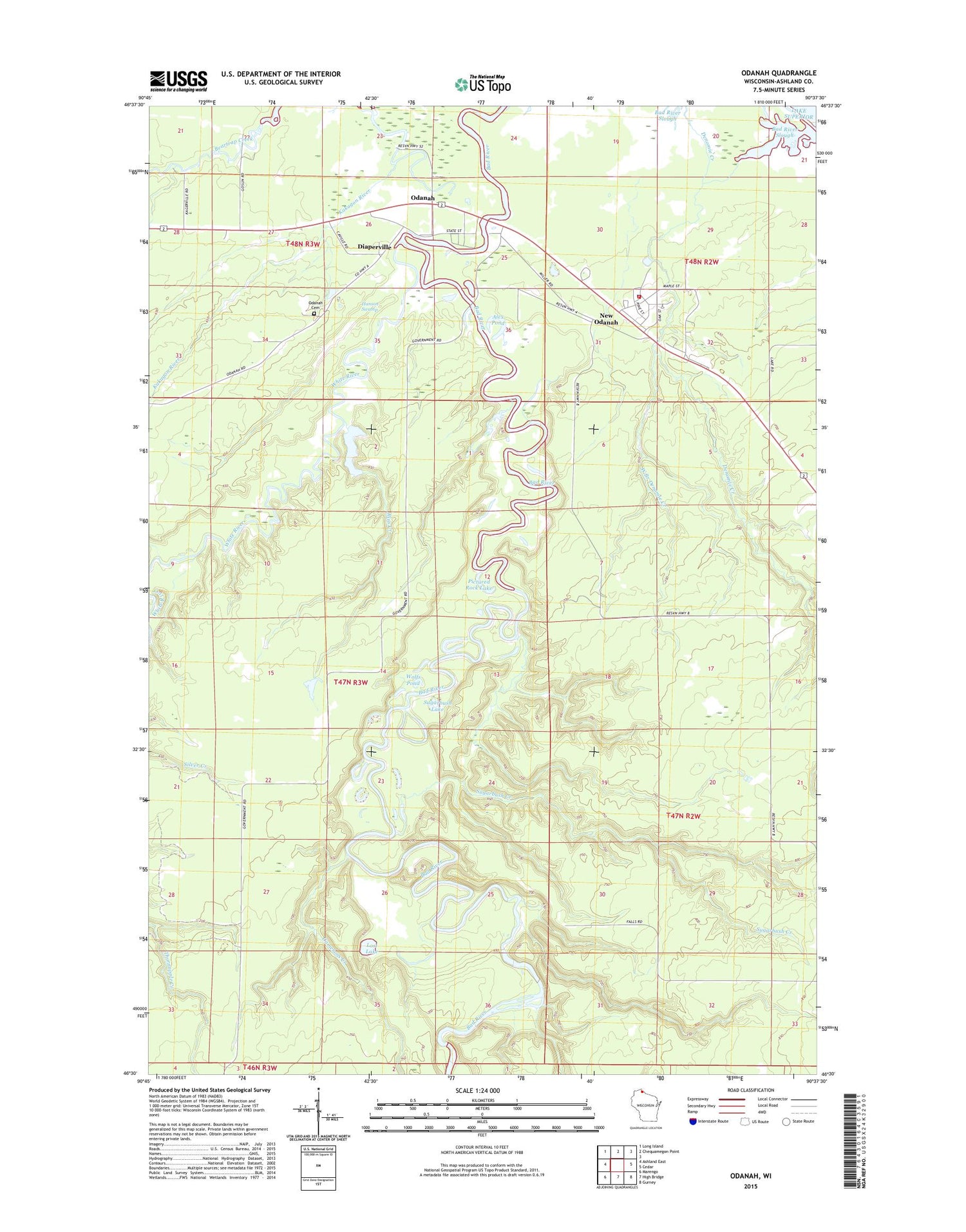 Odanah Wisconsin US Topo Map Image