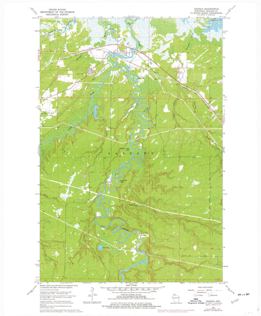 Classic USGS Odanah Wisconsin 7.5'x7.5' Topo Map Image