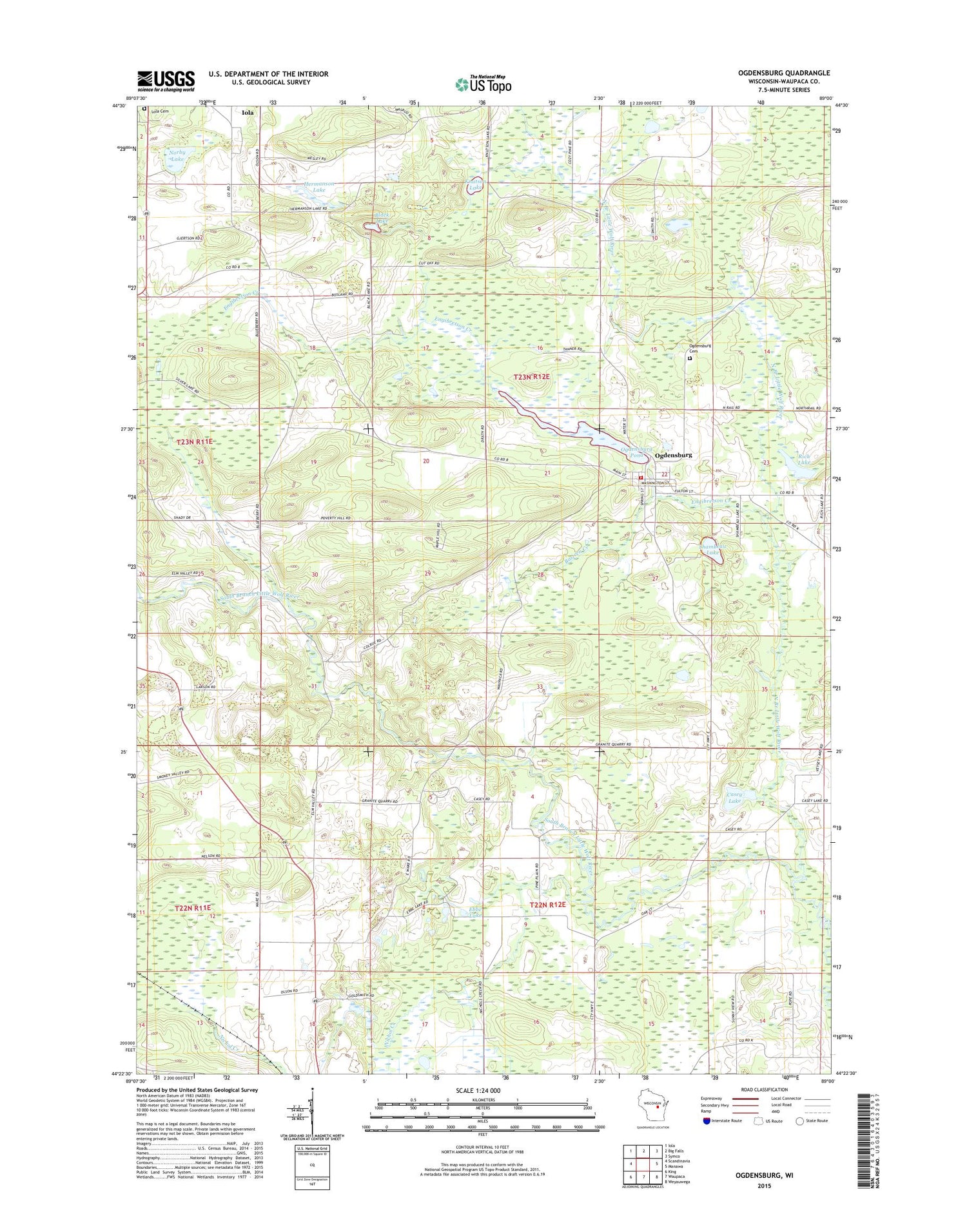 Ogdensburg Wisconsin US Topo Map Image