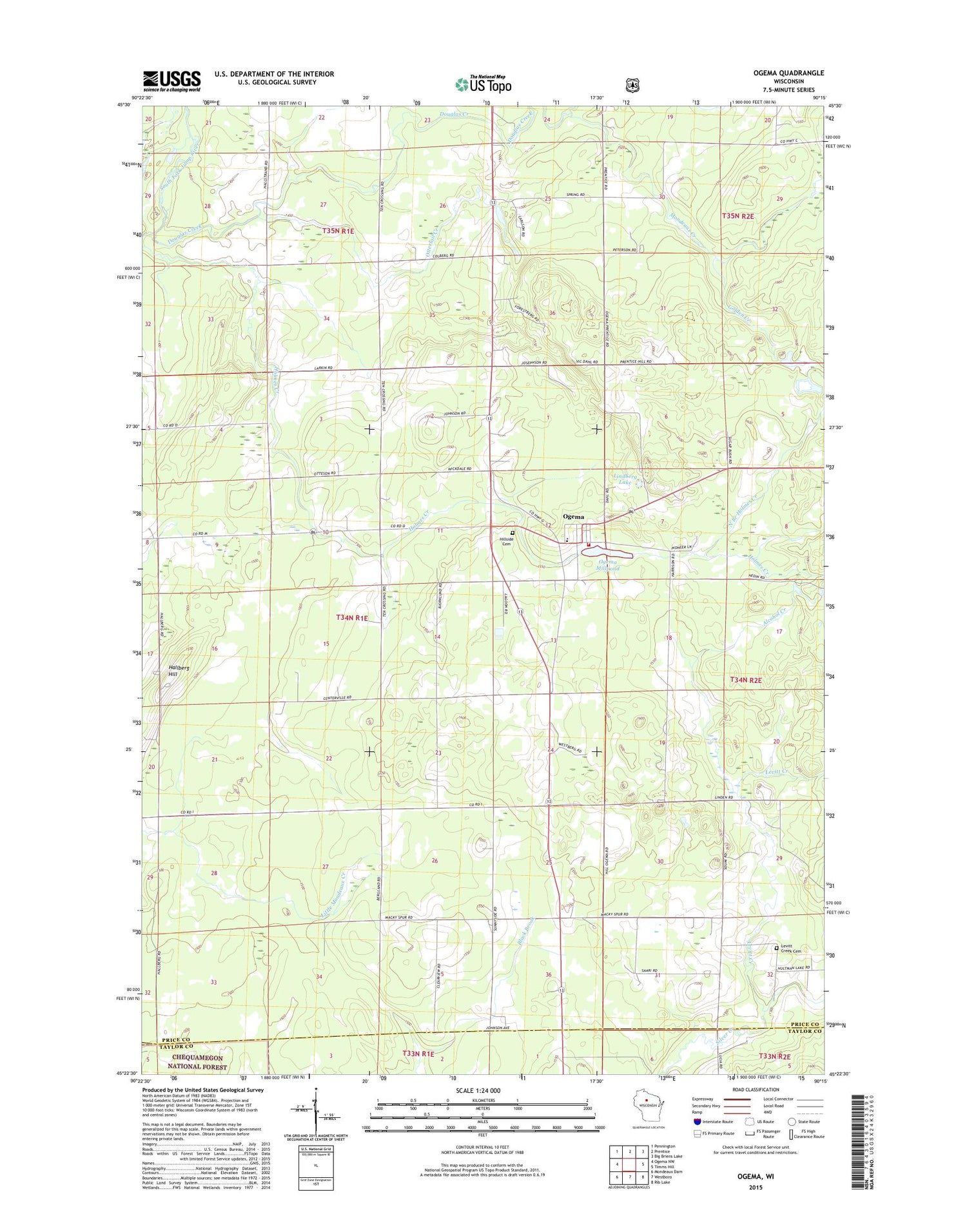Ogema Wisconsin US Topo Map Image