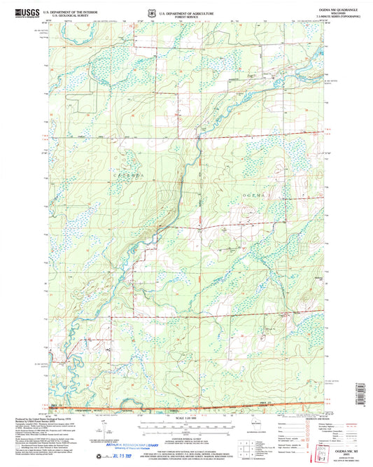Classic USGS Ogema NW Wisconsin 7.5'x7.5' Topo Map Image