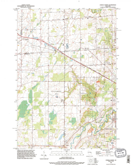 Classic USGS Oneida North Wisconsin 7.5'x7.5' Topo Map Image