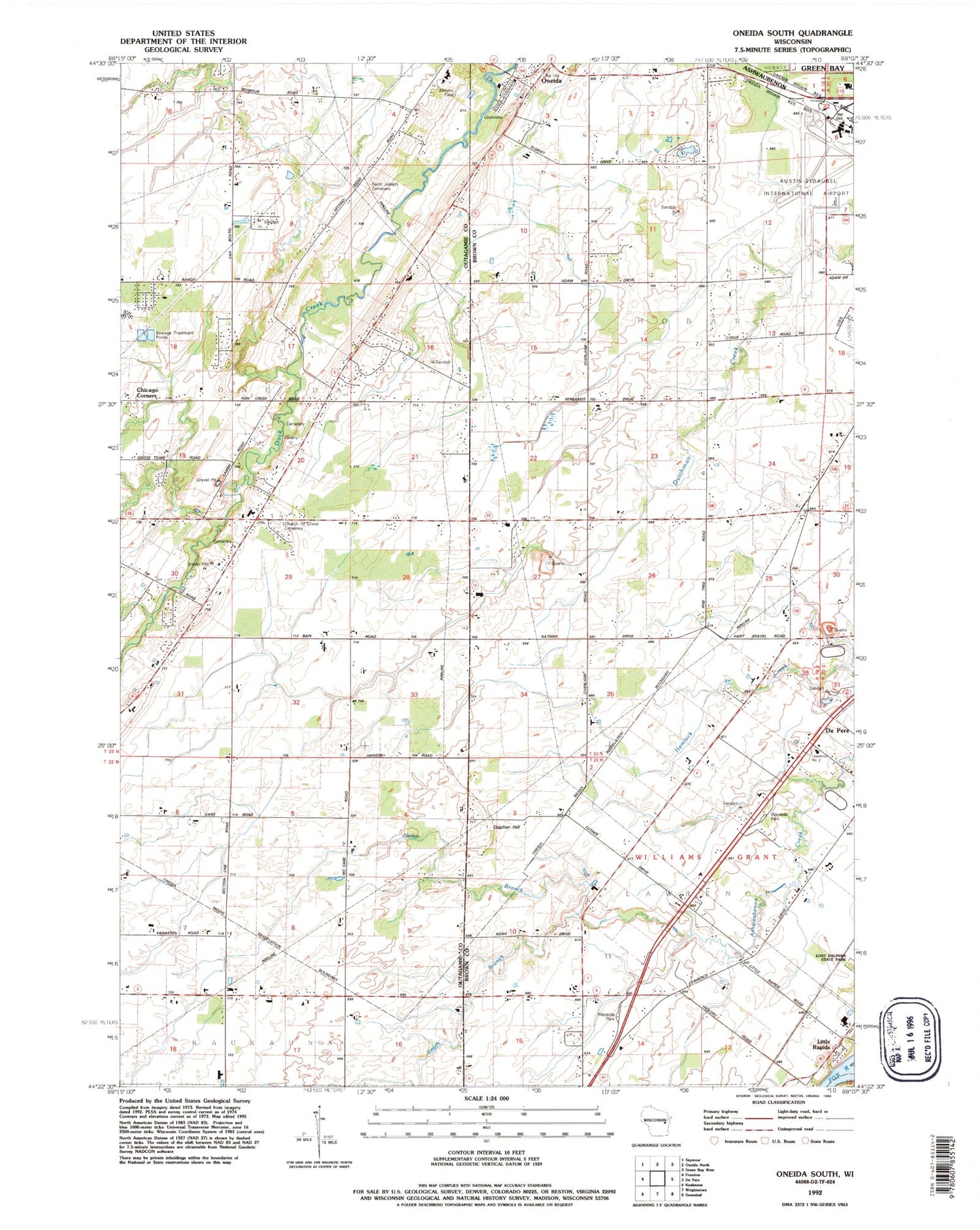 Classic USGS Oneida South Wisconsin 7.5'x7.5' Topo Map Image