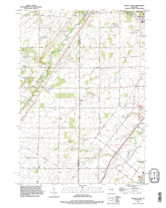 Classic USGS Oneida South Wisconsin 7.5'x7.5' Topo Map Image