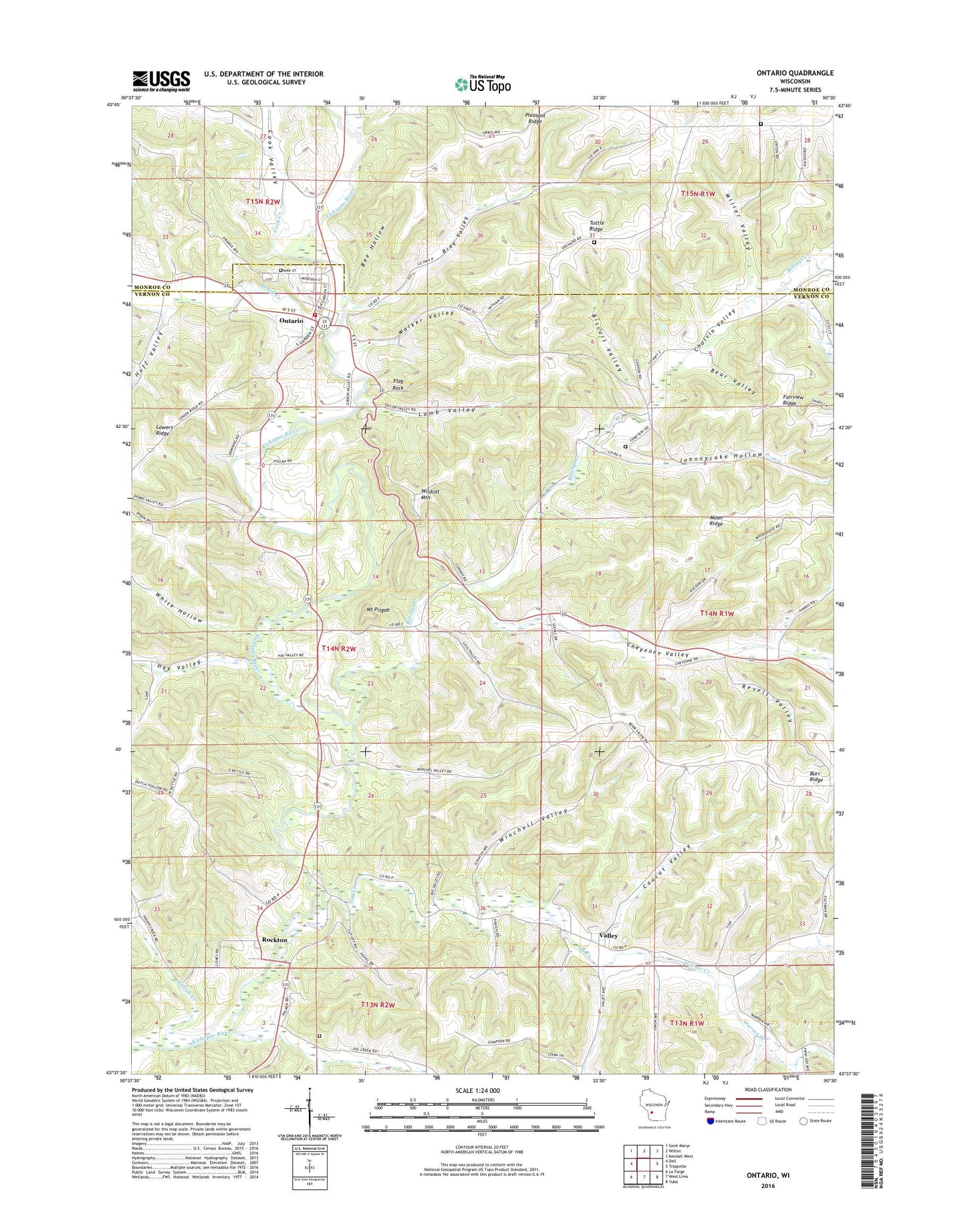 Ontario Wisconsin US Topo Map Image