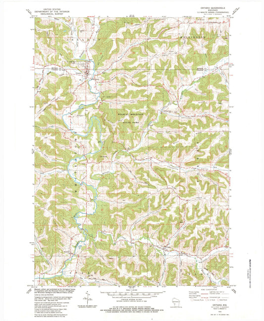 Classic USGS Ontario Wisconsin 7.5'x7.5' Topo Map Image