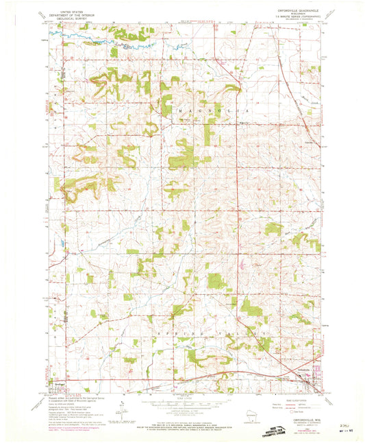 Classic USGS Orfordville Wisconsin 7.5'x7.5' Topo Map Image
