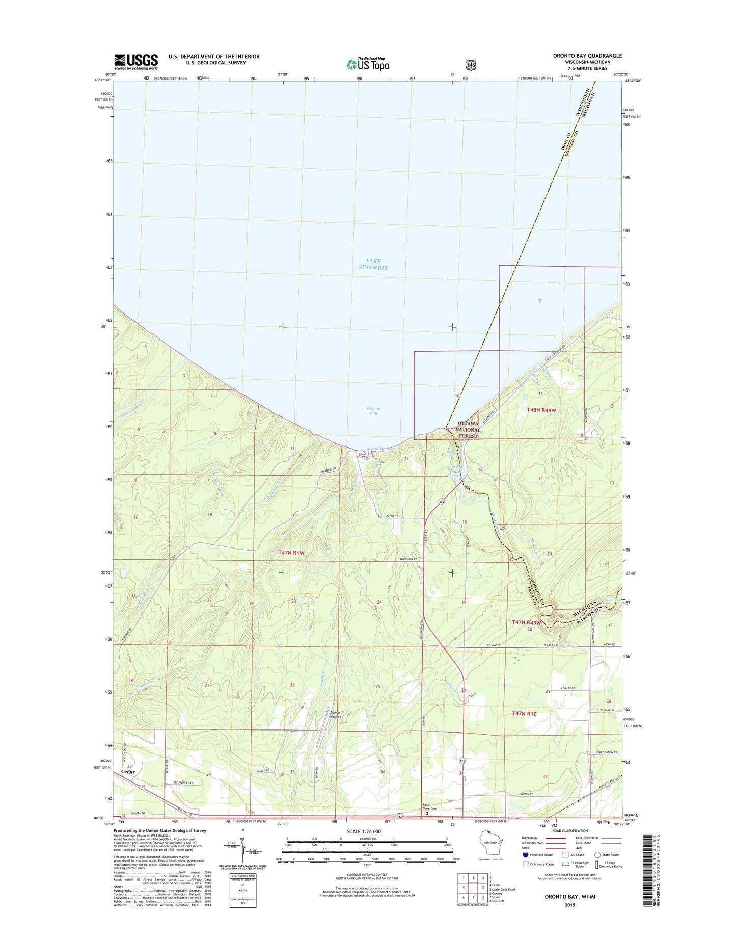 Oronto Bay Wisconsin US Topo Map Image