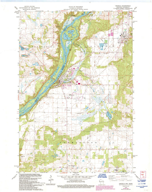 Classic USGS Osceola Wisconsin 7.5'x7.5' Topo Map Image