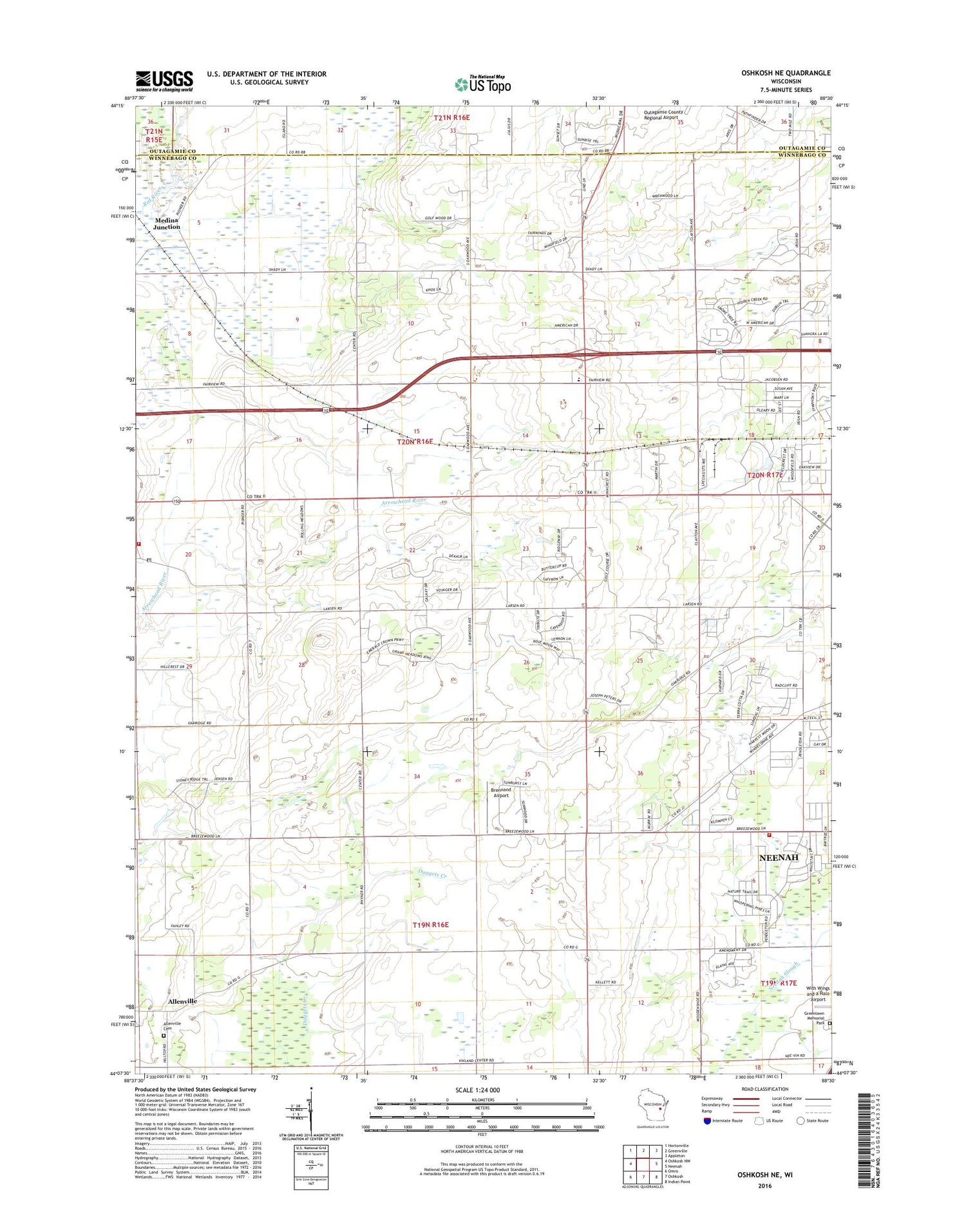 Oshkosh NE Wisconsin US Topo Map Image