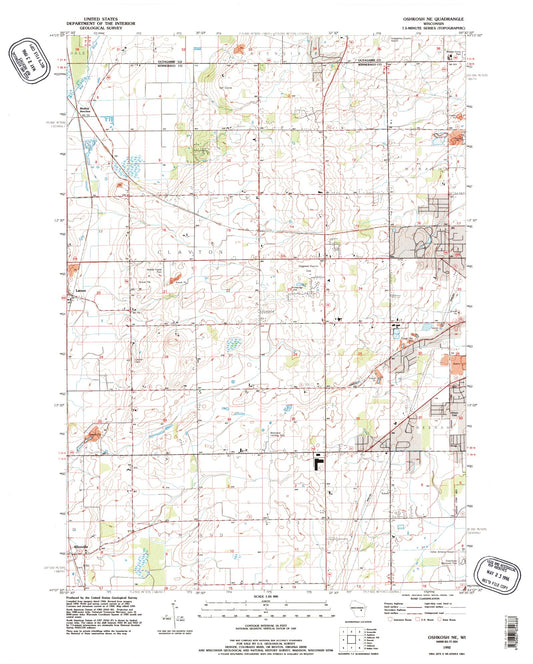 Classic USGS Oshkosh NE Wisconsin 7.5'x7.5' Topo Map Image