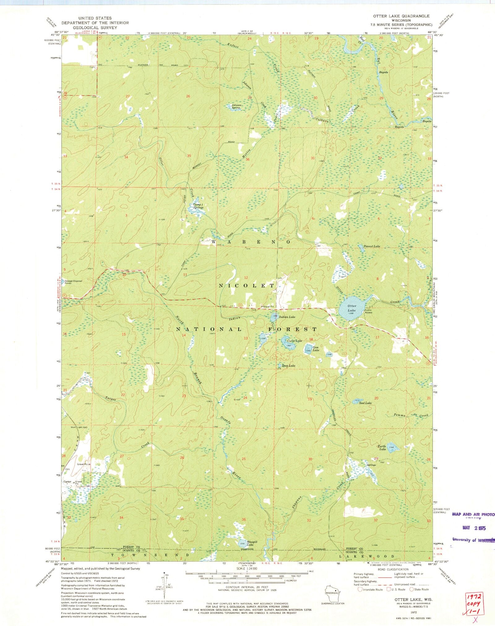Classic USGS Otter Lake Wisconsin 7.5'x7.5' Topo Map – MyTopo Map Store